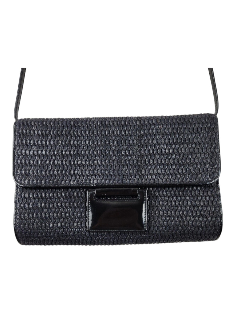 Vtg Walter Katten Woven Leather Crossbody Bag Made in Italy Black Clasp Clutch